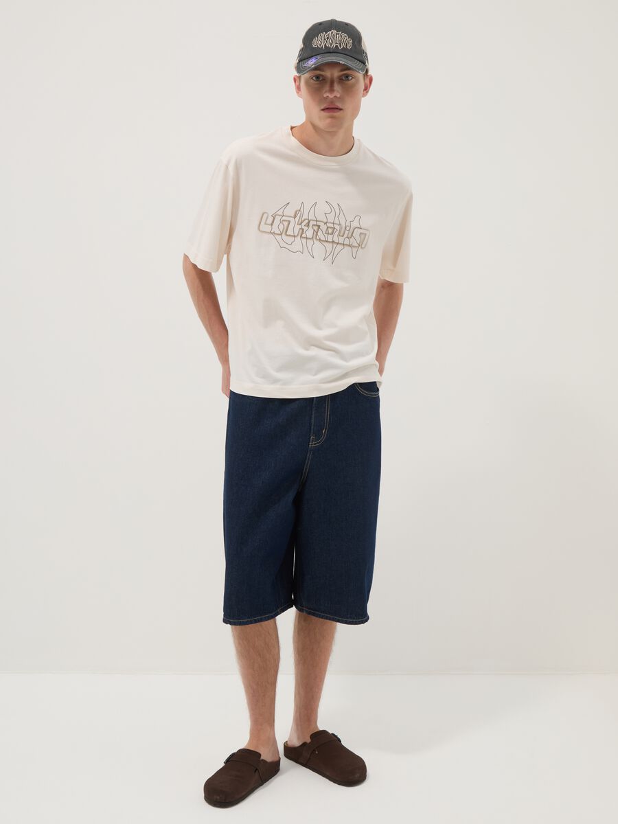 Beige pure cotton T-shirt with front print_2