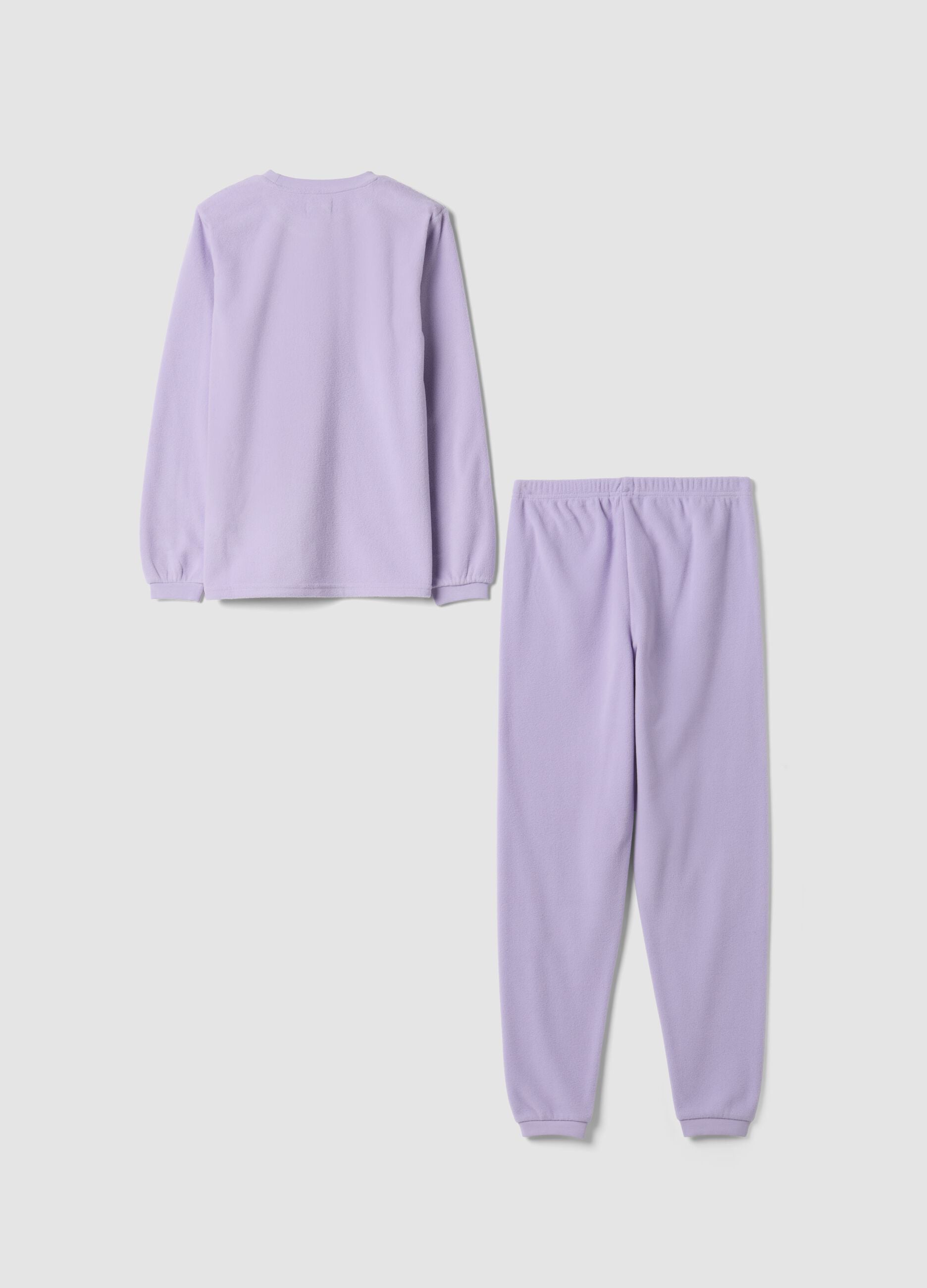 Purple fleece crew-neck pyjamas with long trousers, regular fit