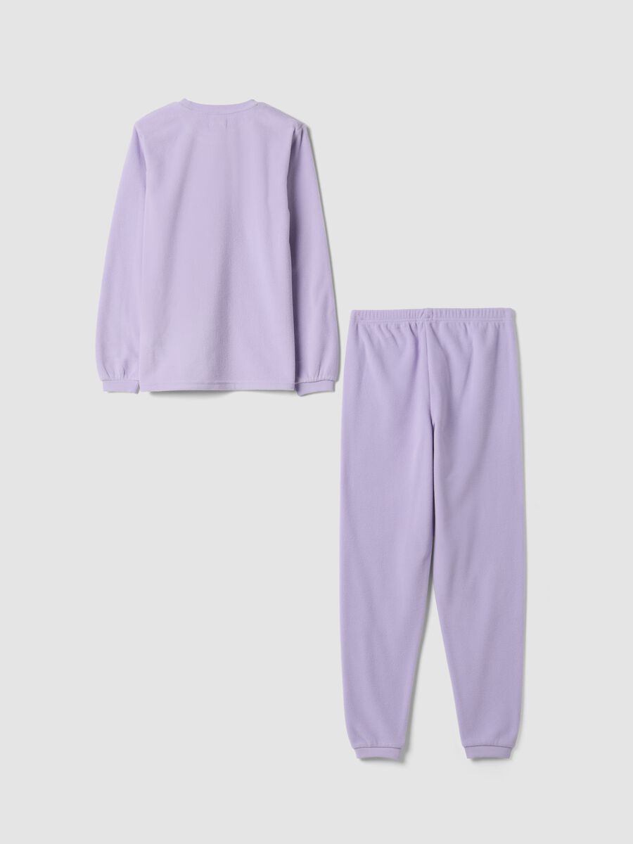 Purple fleece crew-neck pyjamas with long trousers, regular fit_1
