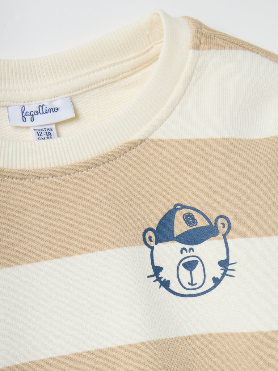 Boys' Pure Cotton Beige Striped Regular Fit Sweatshirt_2