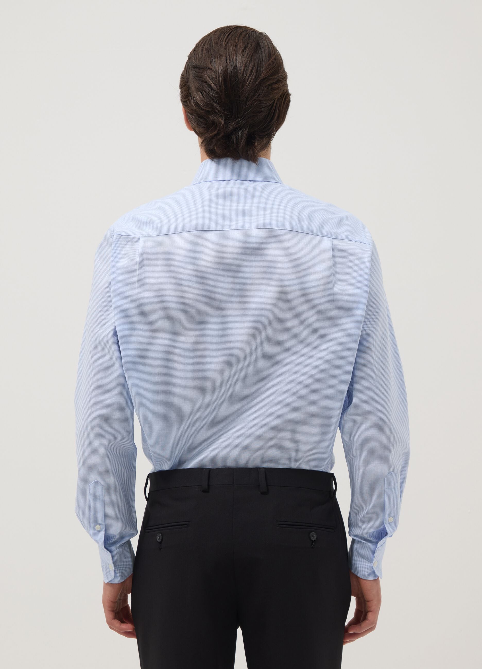 Light blue pure cotton regular fit shirt with micro-checks