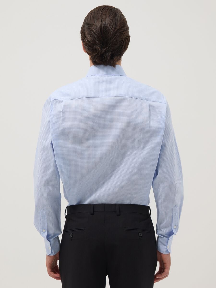 Light blue pure cotton regular fit shirt with micro-checks_2