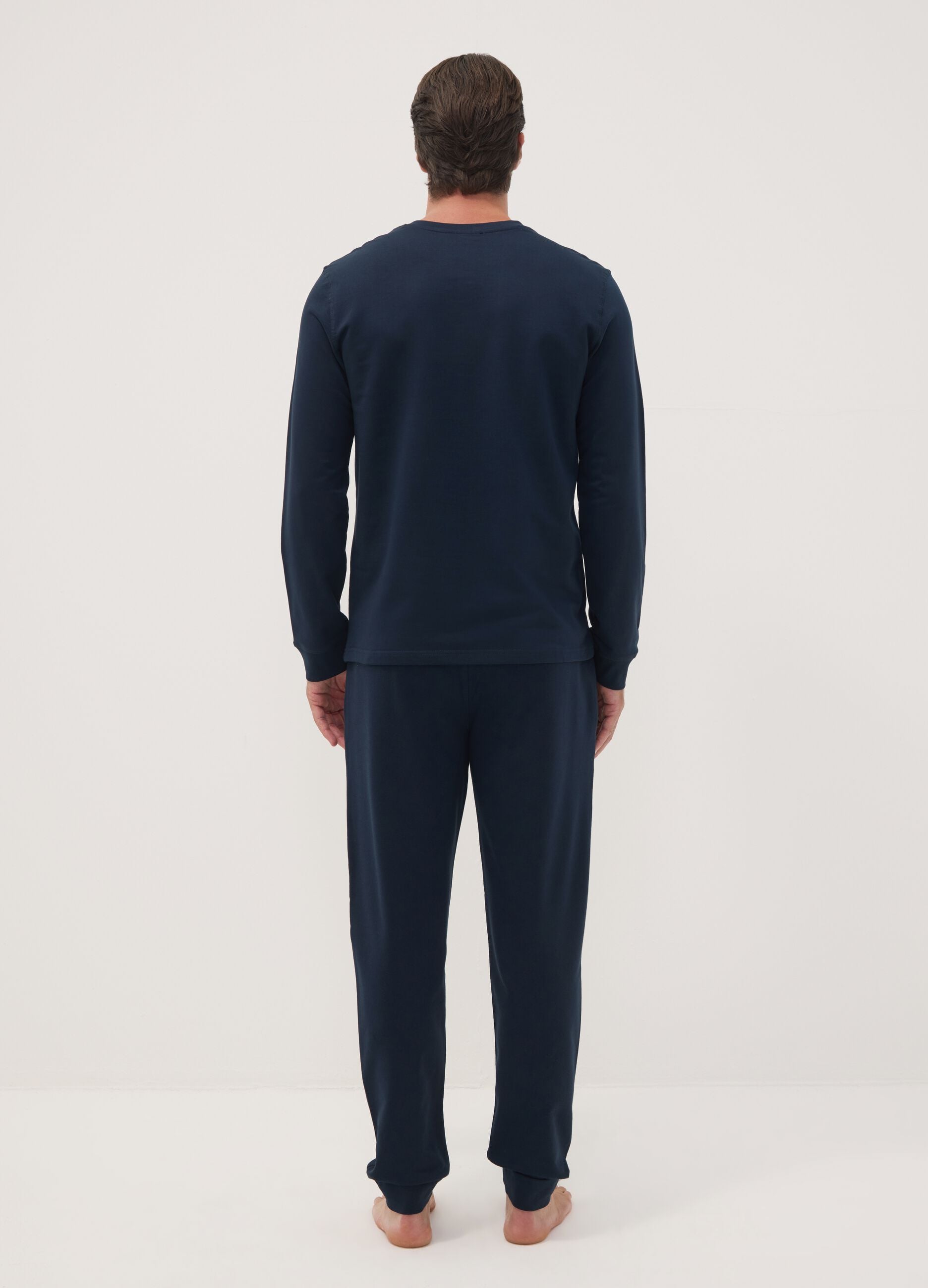 Pigiama blu in puro cotone con scollo serafino