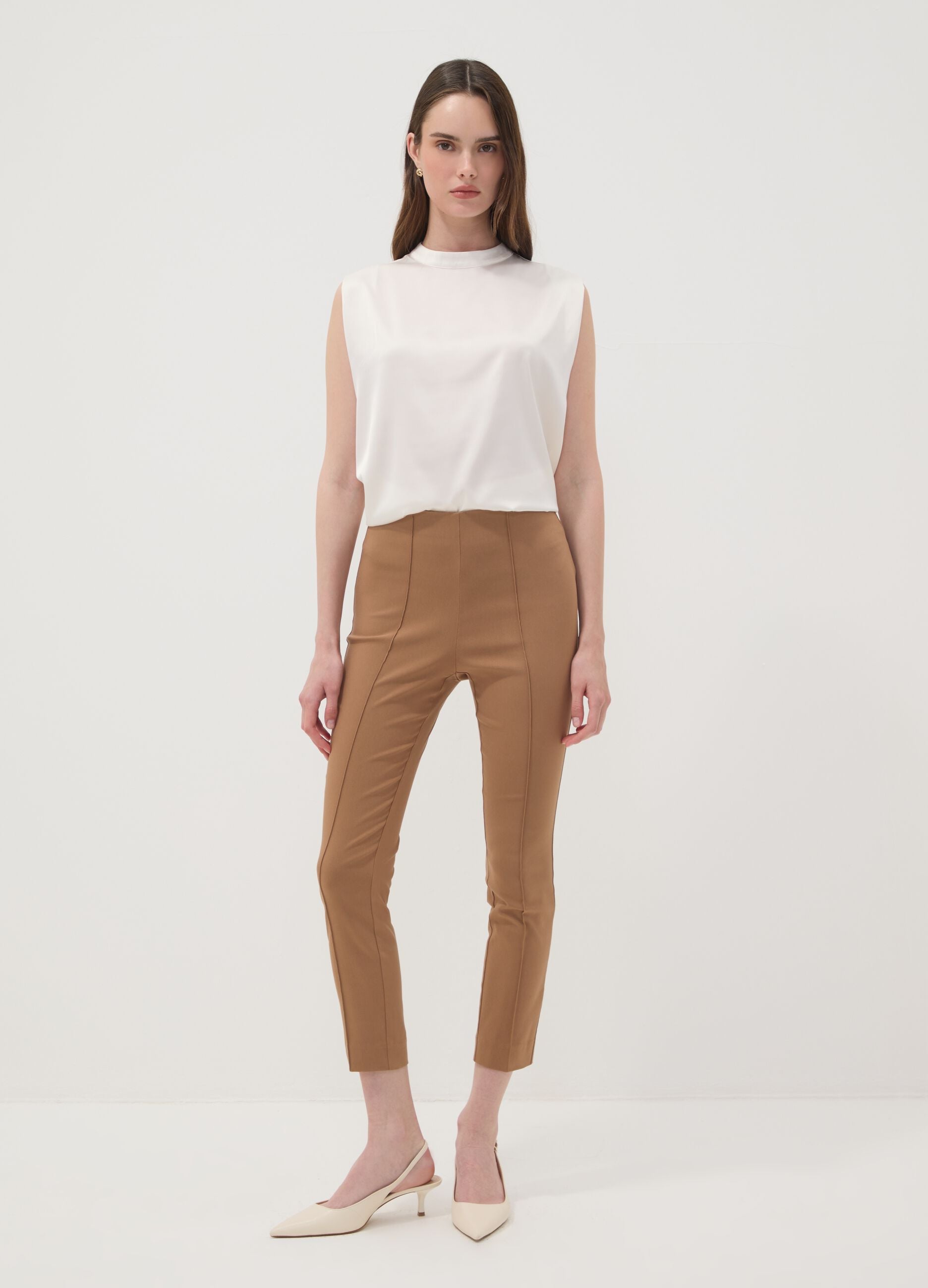Braune Slim-Fit-Leggings aus elastischer Viskose