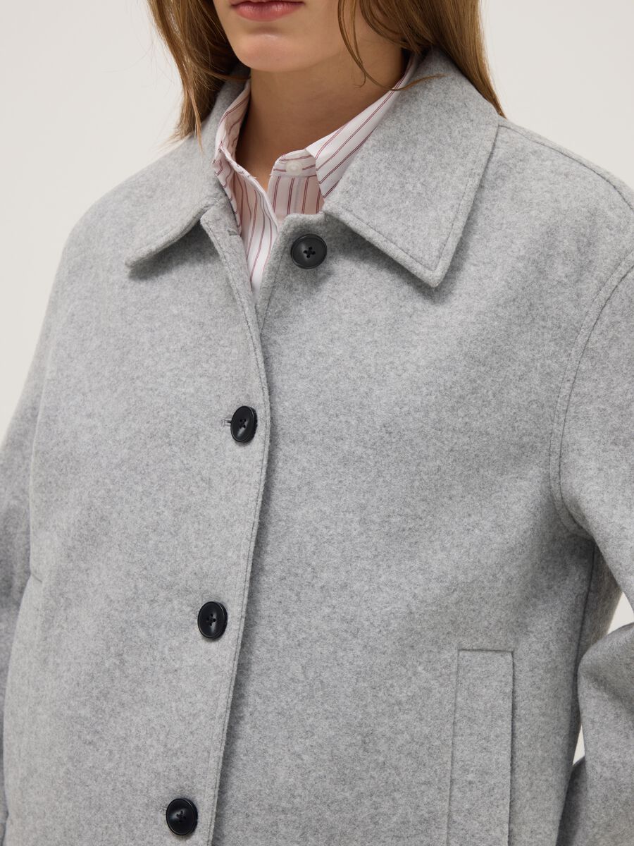 Grey regular fit short coat with buttons_3