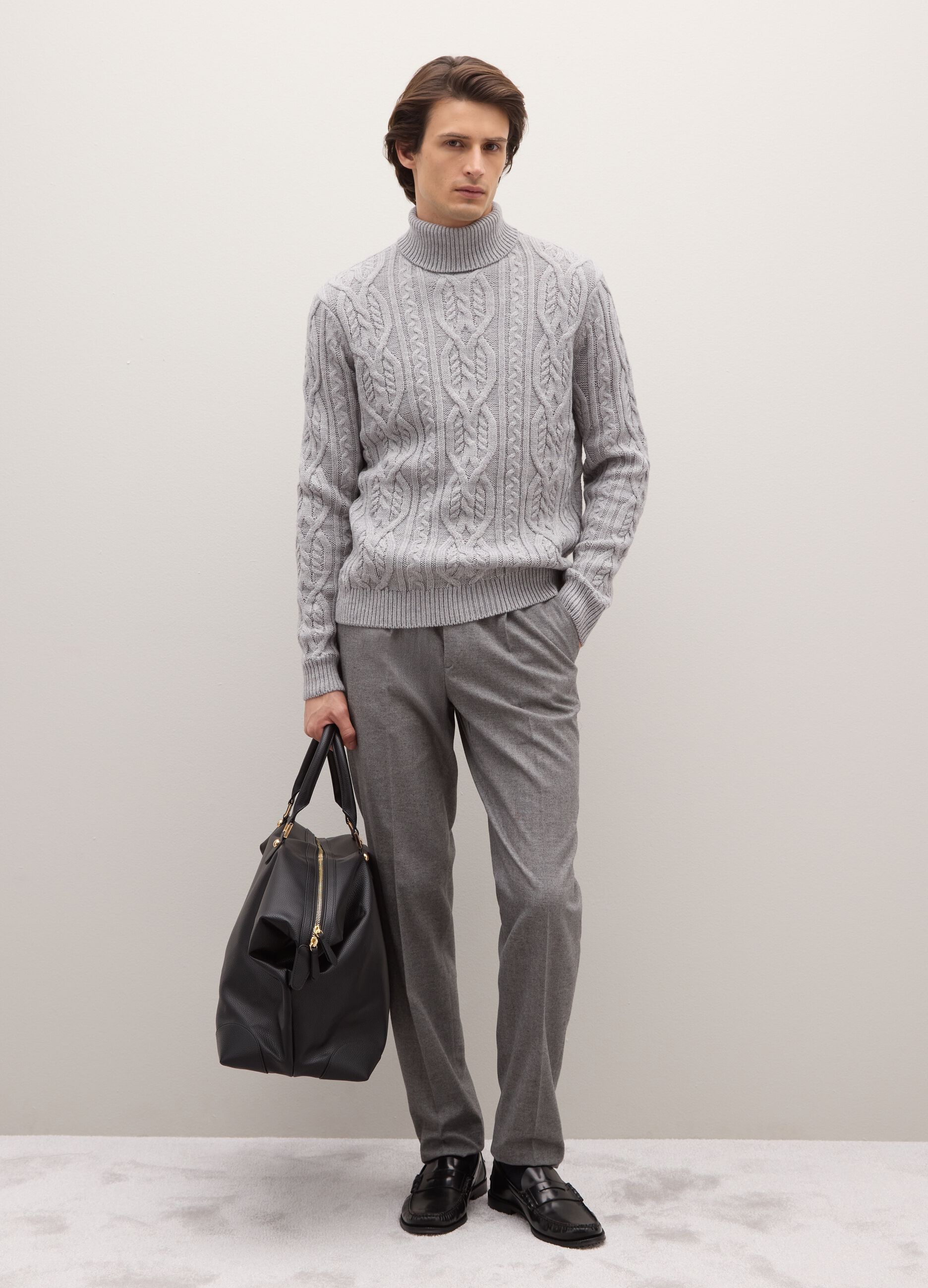 Grey regular fit turtleneck with jacquard pattern