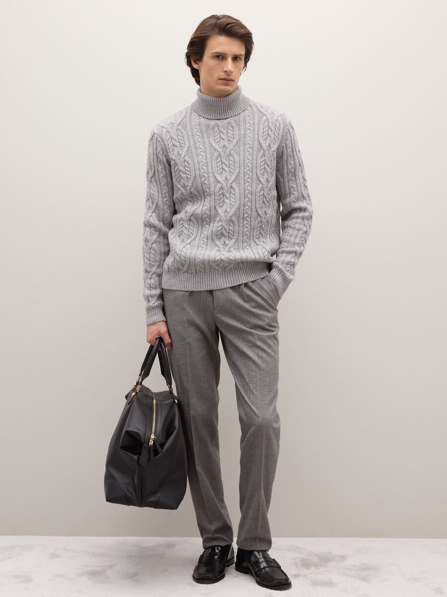 Grey regular fit turtleneck with jacquard pattern_1