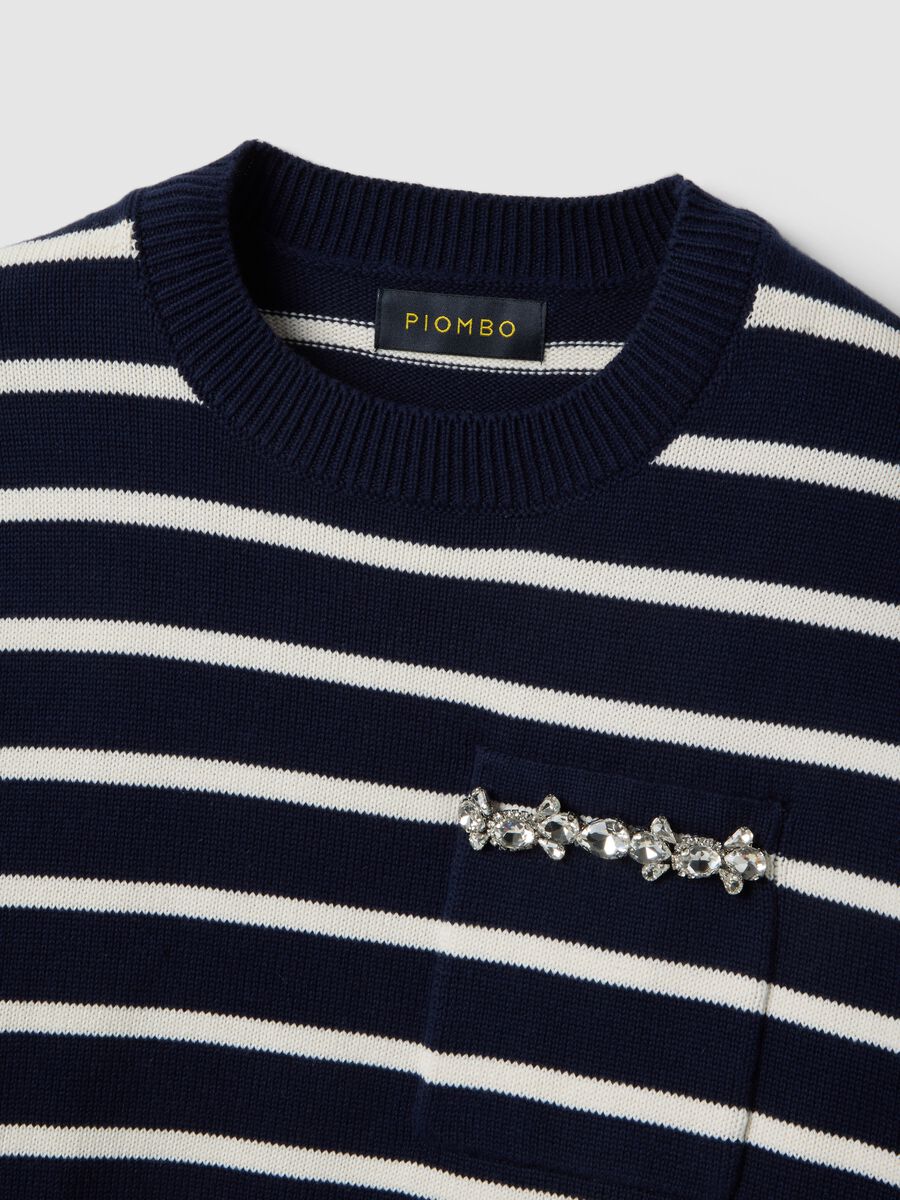 Blue jumper with white stripes in pure cotton regular fit_1