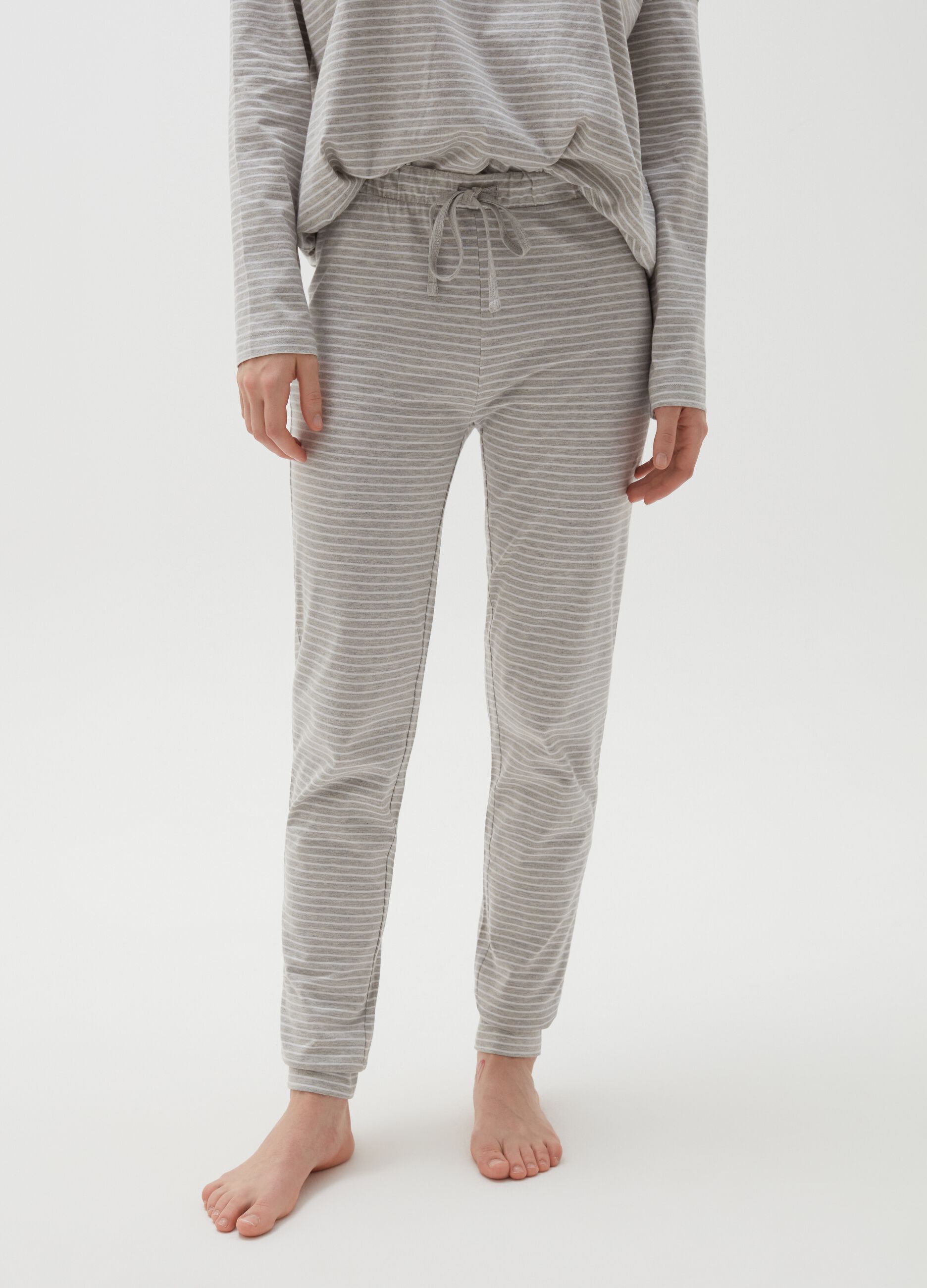 Striped cotton and viscose pyjama bottoms