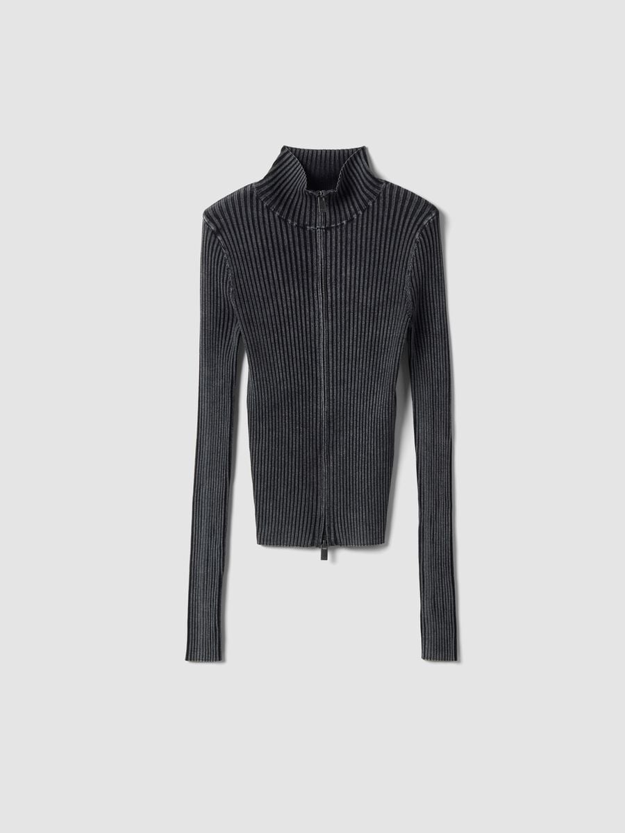 Full-Zip Ribbed Knit in Vintage Grey_1