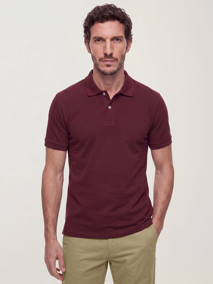 Red pure cotton piqu&eacute; polo shirt with classic collar, regular fit_0