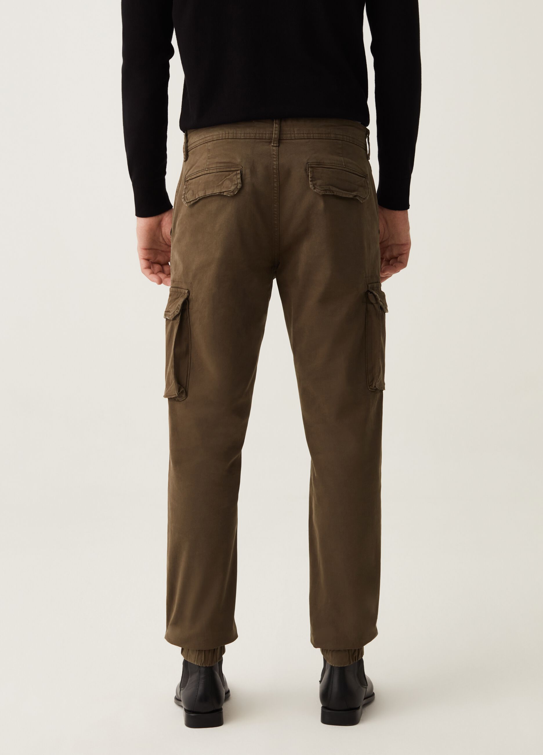 Stretch cotton cuff-hem cargo trousers_2