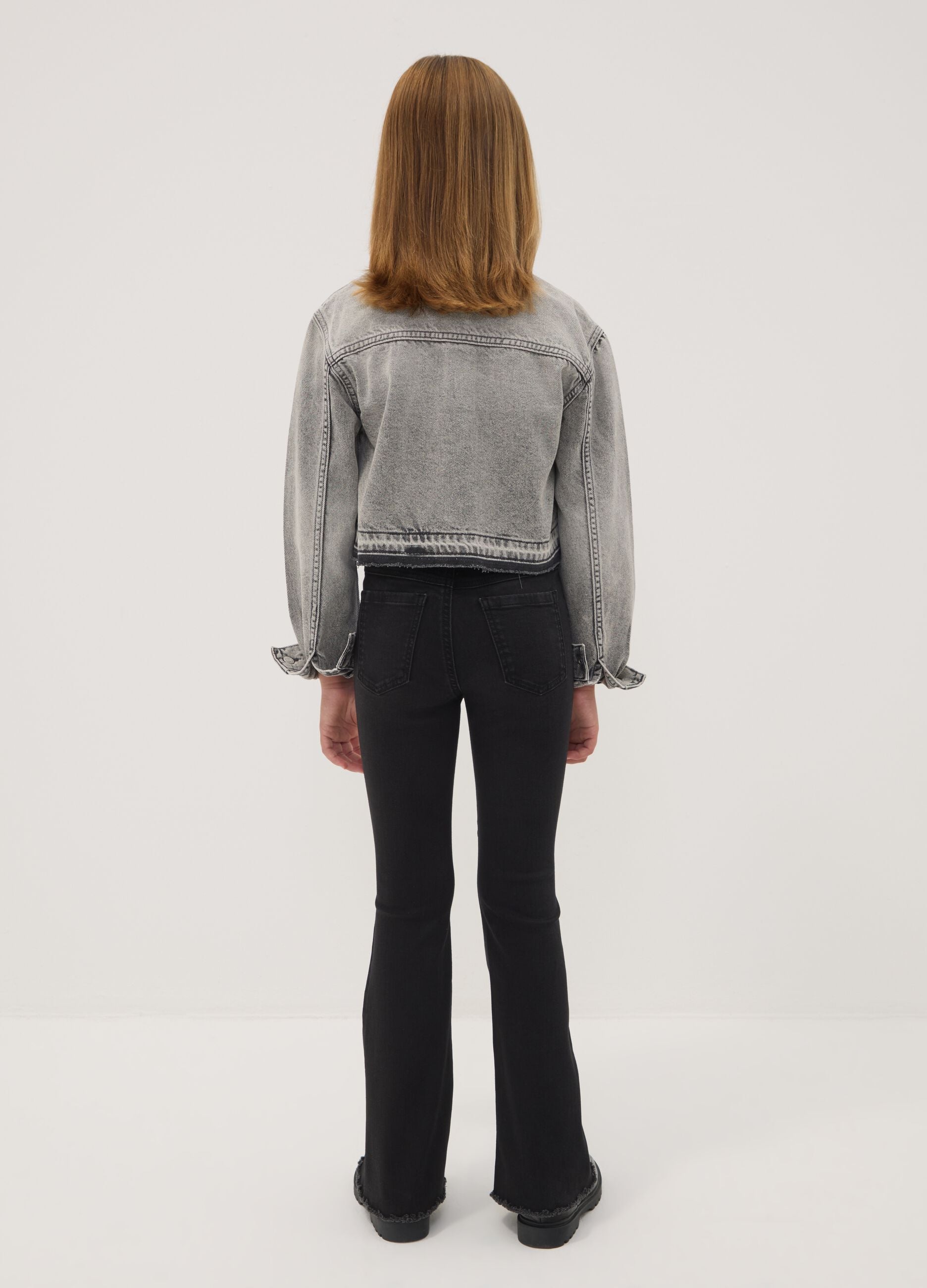 Girls&rsquo; black flared jeggings in stretch cotton and viscose
