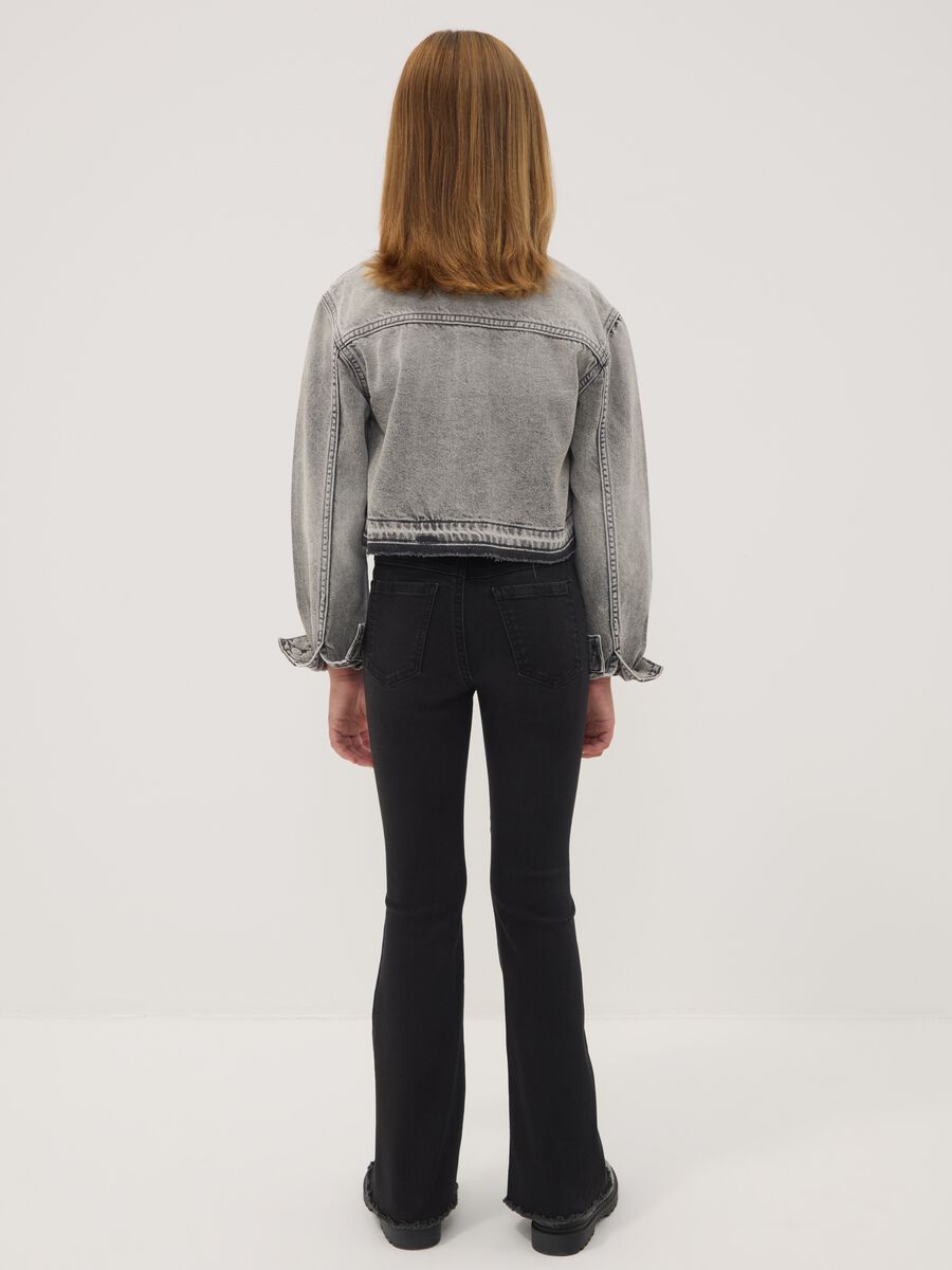 Girls&rsquo; black flared jeggings in stretch cotton and viscose_1