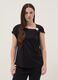 Black pure cotton T-shirt with draping and brooch_2