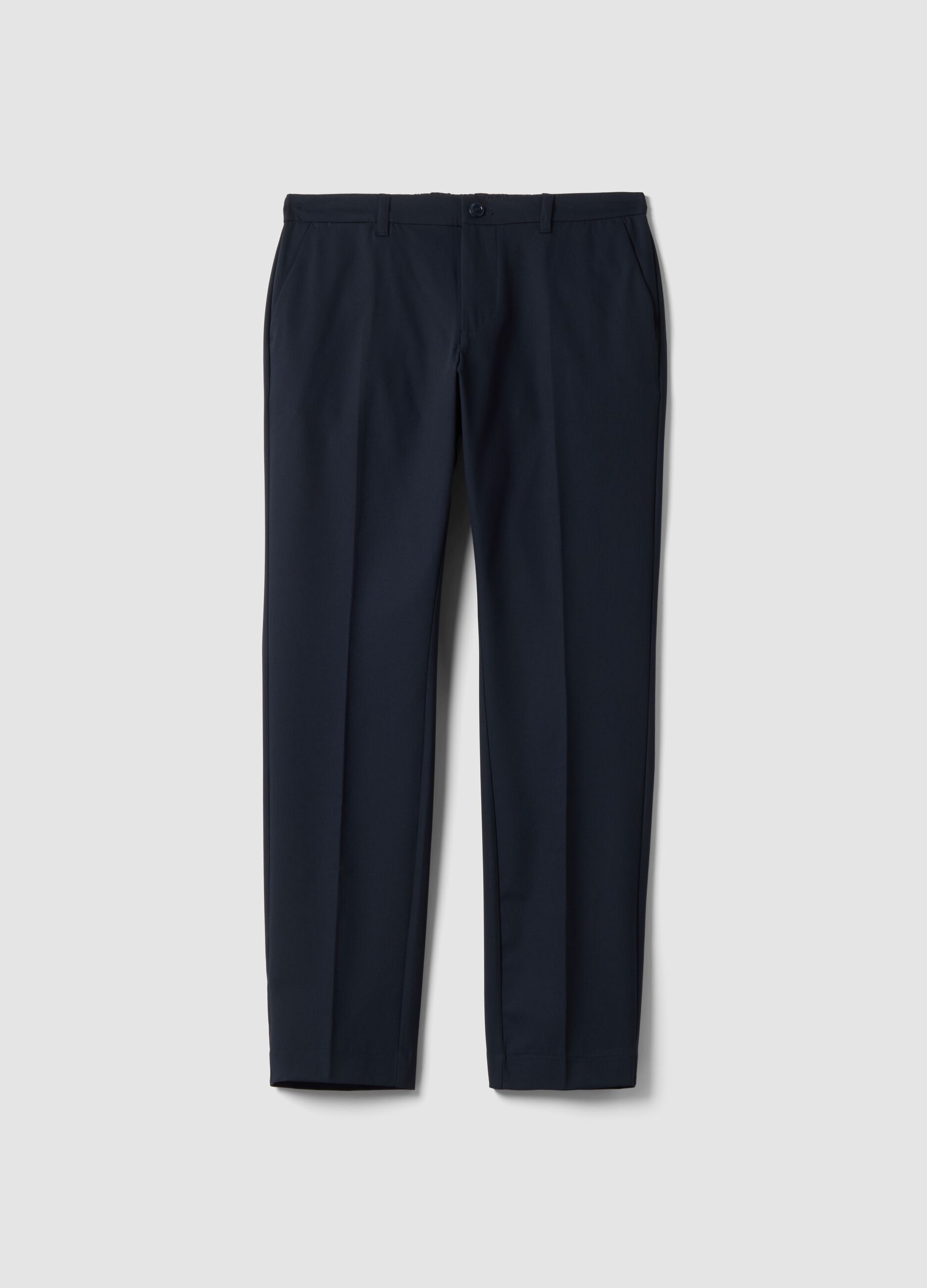 Navy slim-fit stretch viscose twill chino trousers