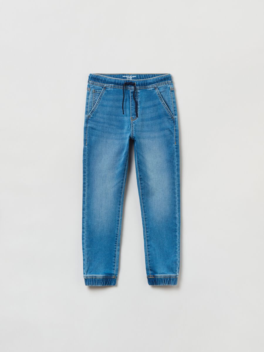 French terry denim joggers_0