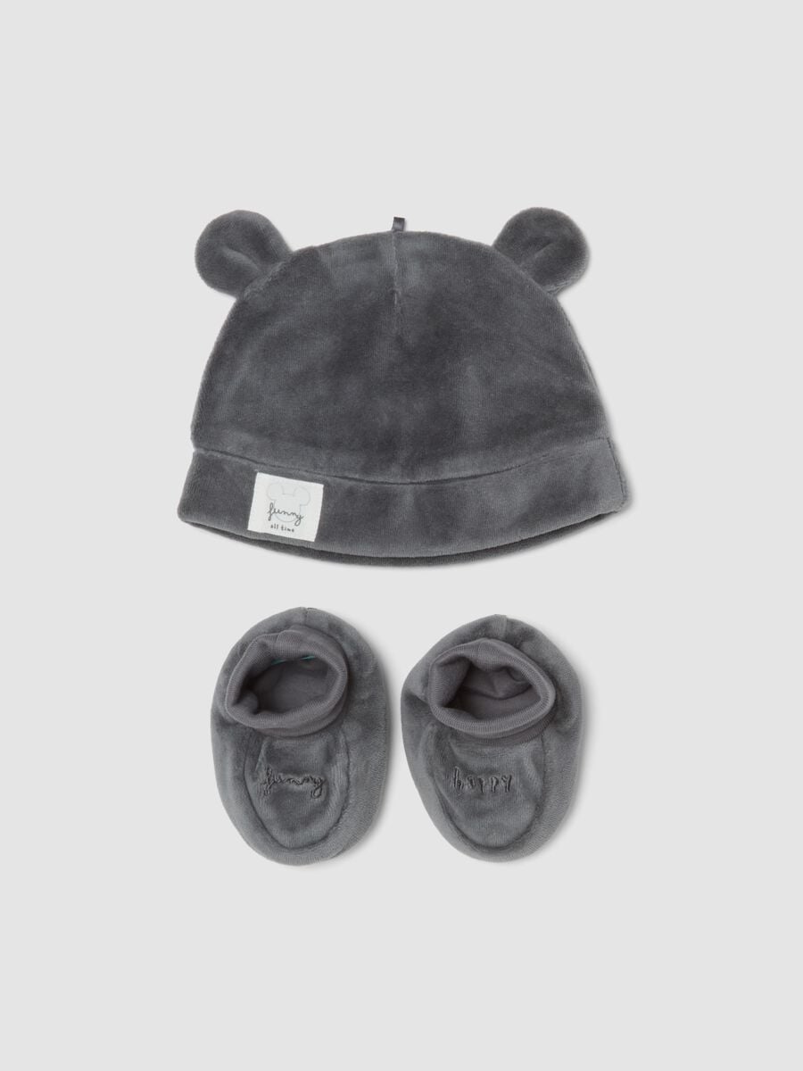 Graues Baby-Set mit M&uuml;tze und Pl&uuml;sch-Optik-Sch&uuml;hchen im Mickey-Mouse-Design_0