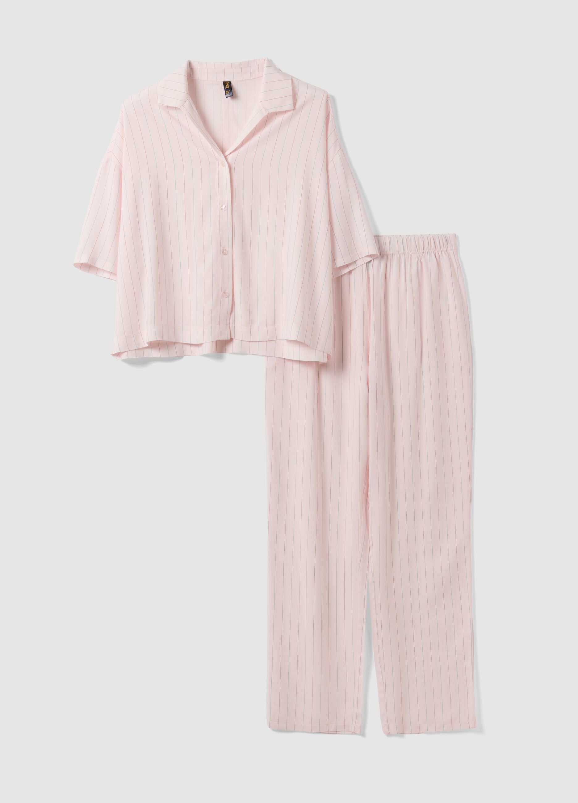 Pink pure viscose striped V-neck pyjamas, regular fit