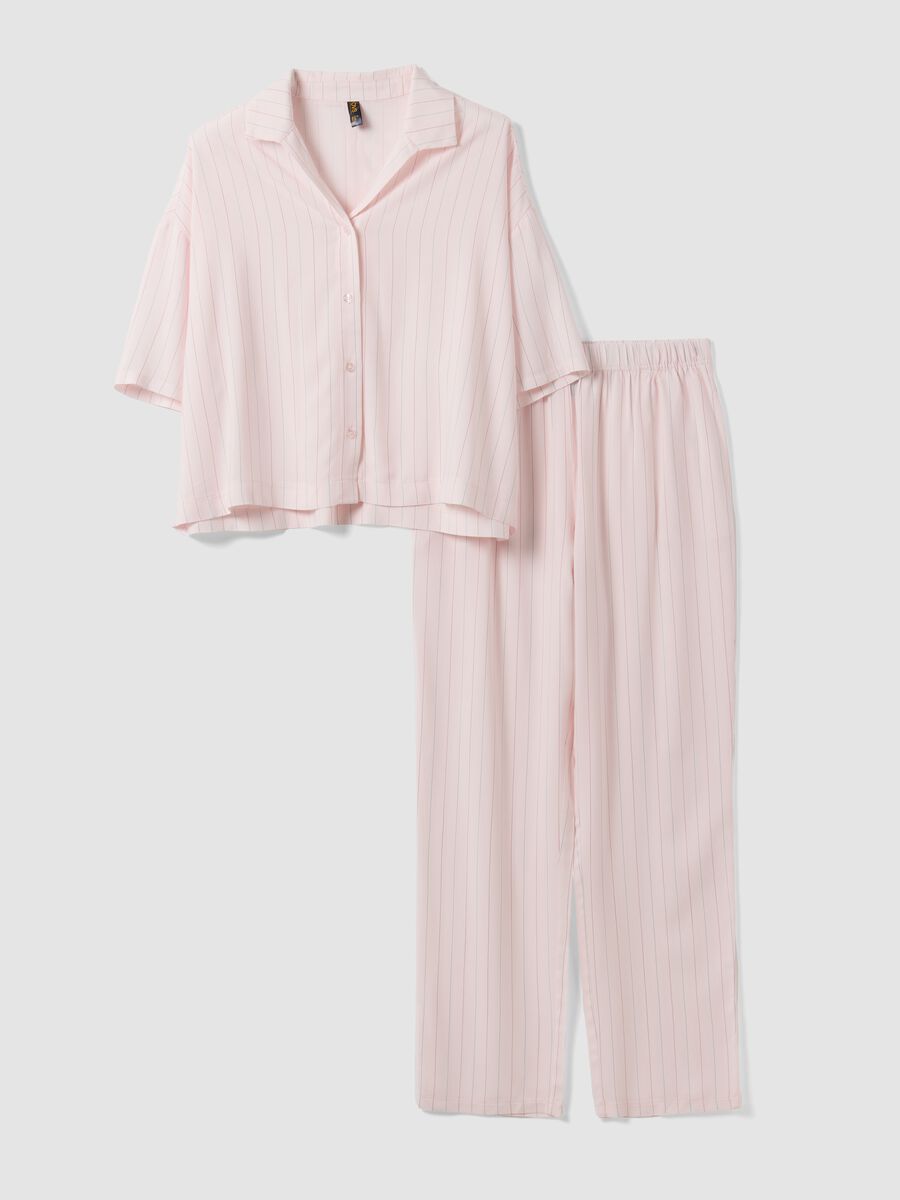 Pink pure viscose striped V-neck pyjamas, regular fit_4
