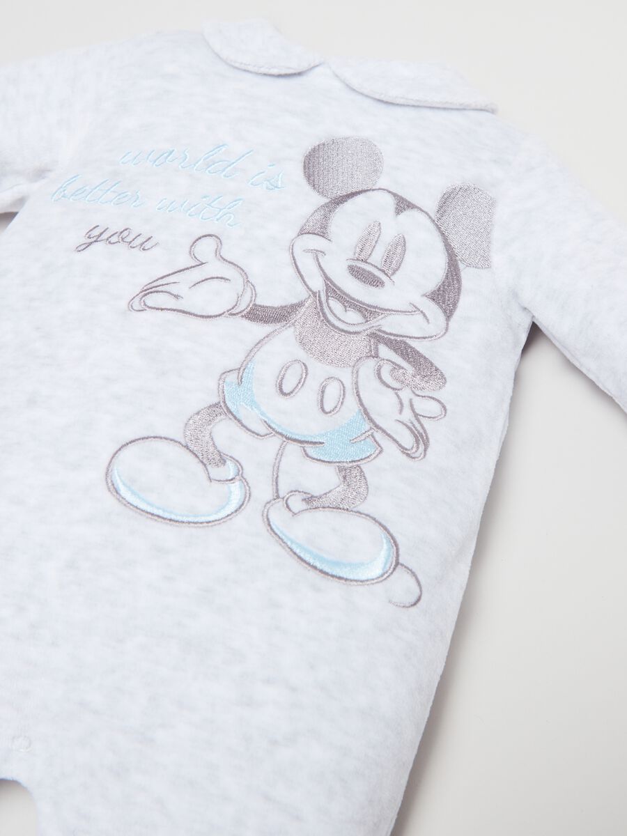 Velour onesie with feet and embroidered Mickey Mouse_2