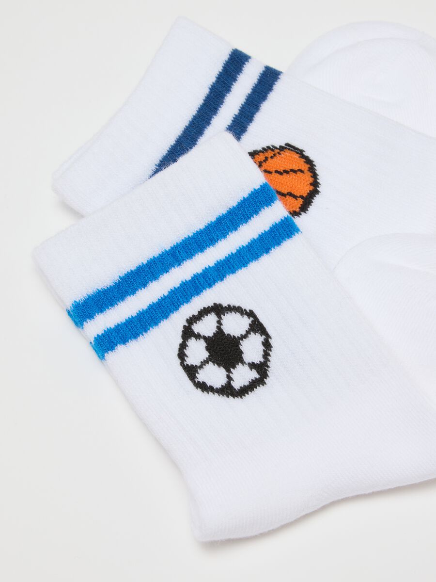 Children's white striped sports socks tripack in cotton blend_2