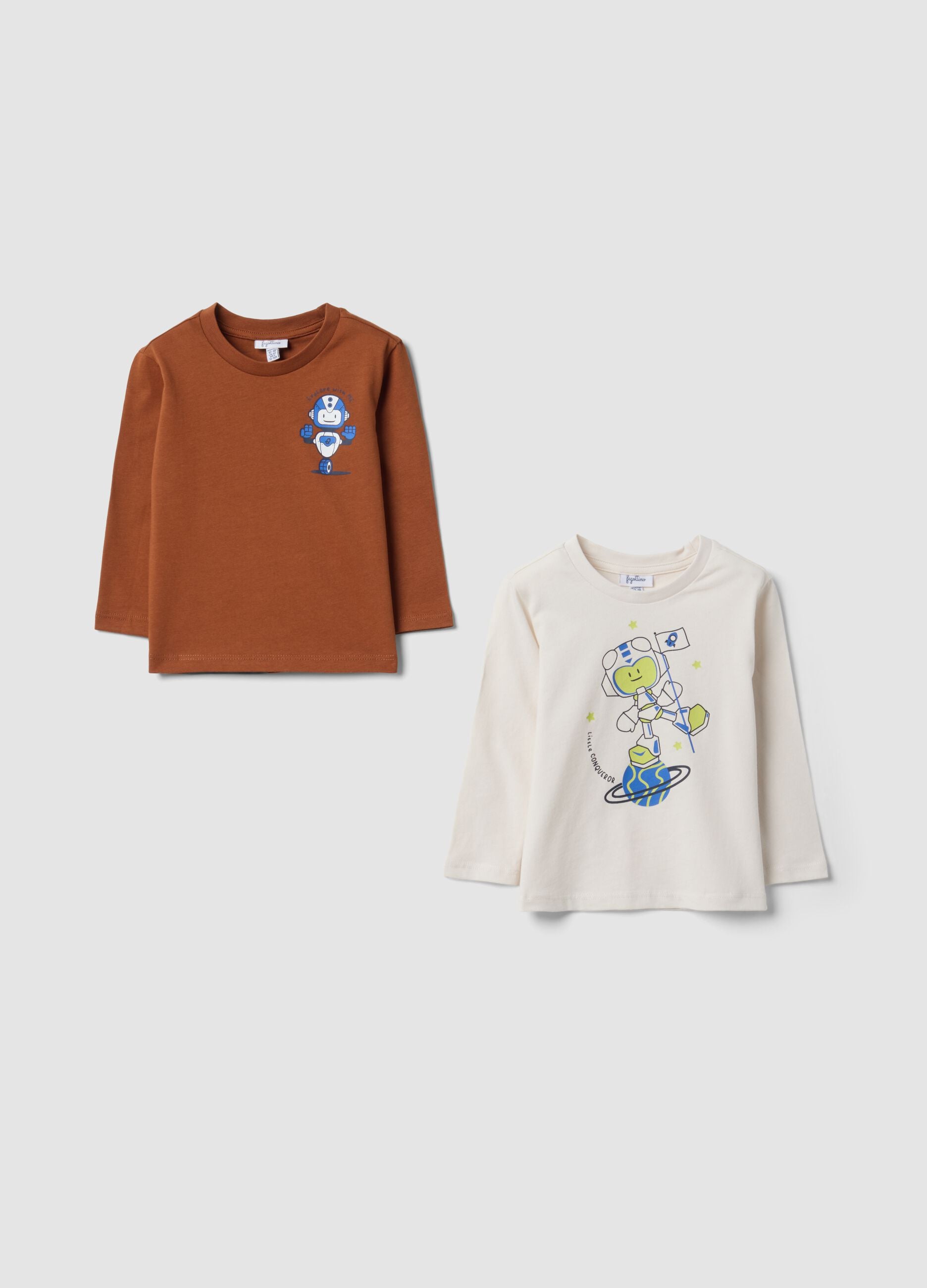 2-pack multicolour pure cotton T-shirts with alien print for boys