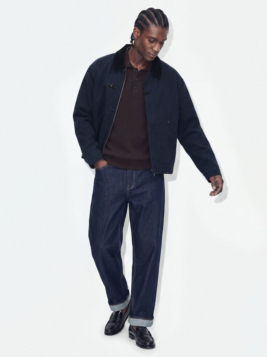 Blaue, wattierte Cropped-Jacke aus reiner Baumwolle, Oversized-Fit_1