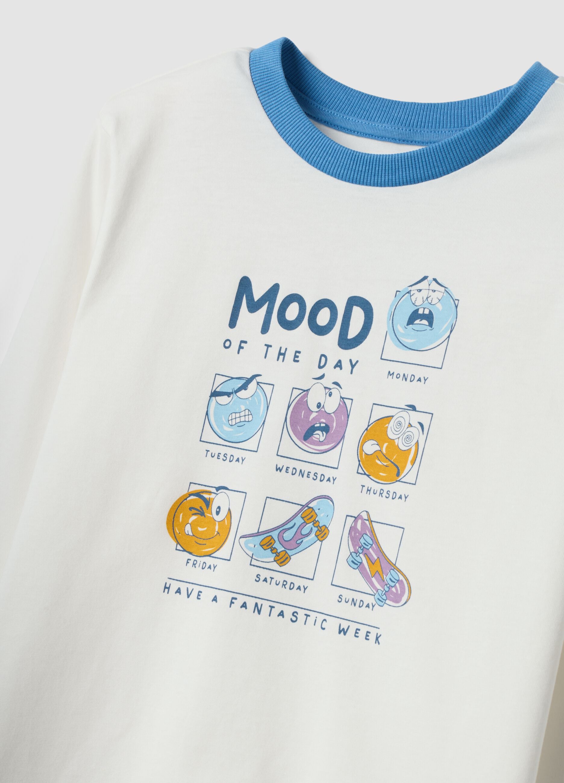 White long organic cotton jersey pyjamas with print for boys