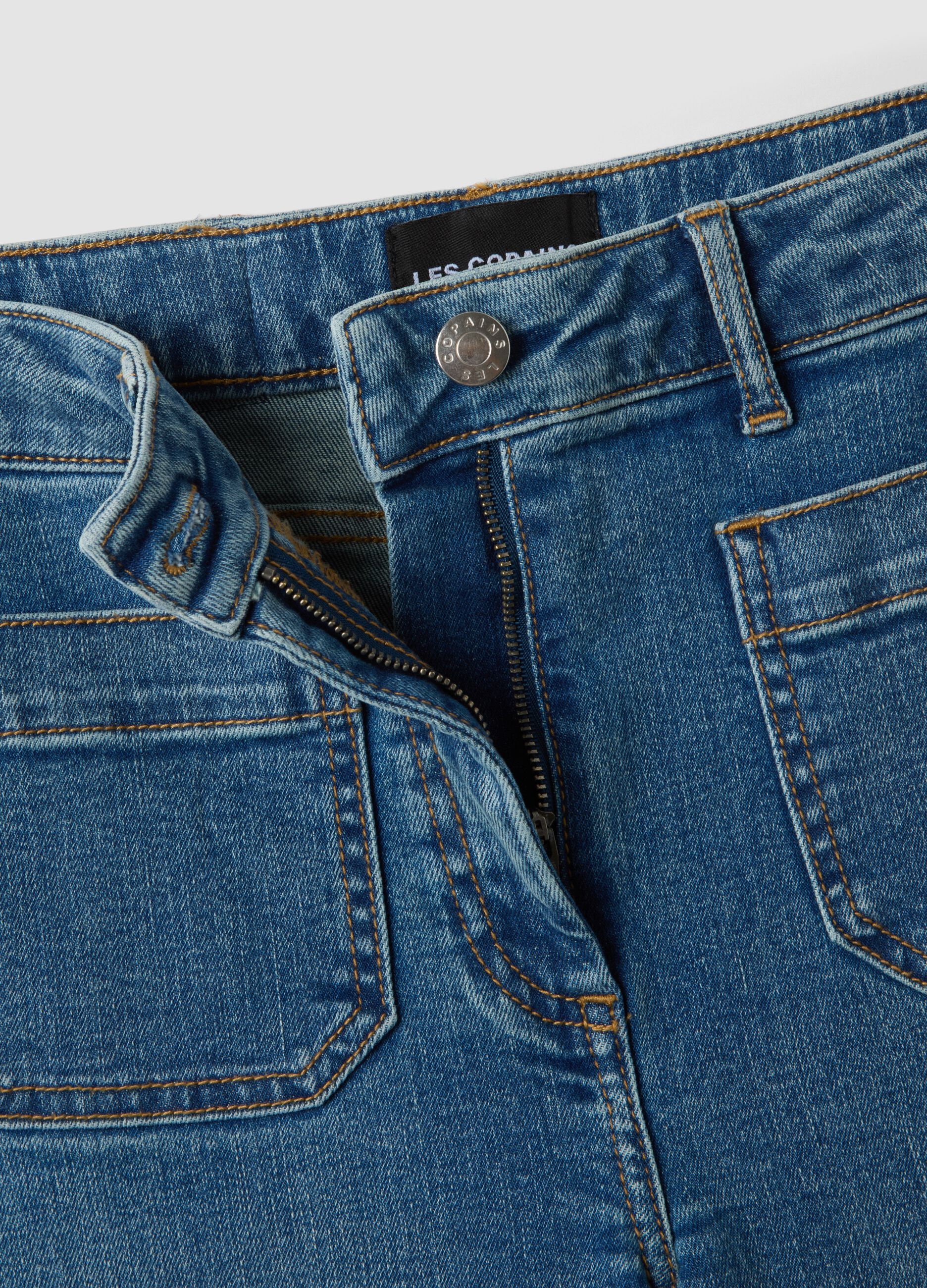Blue wide-leg stretch cotton jeans