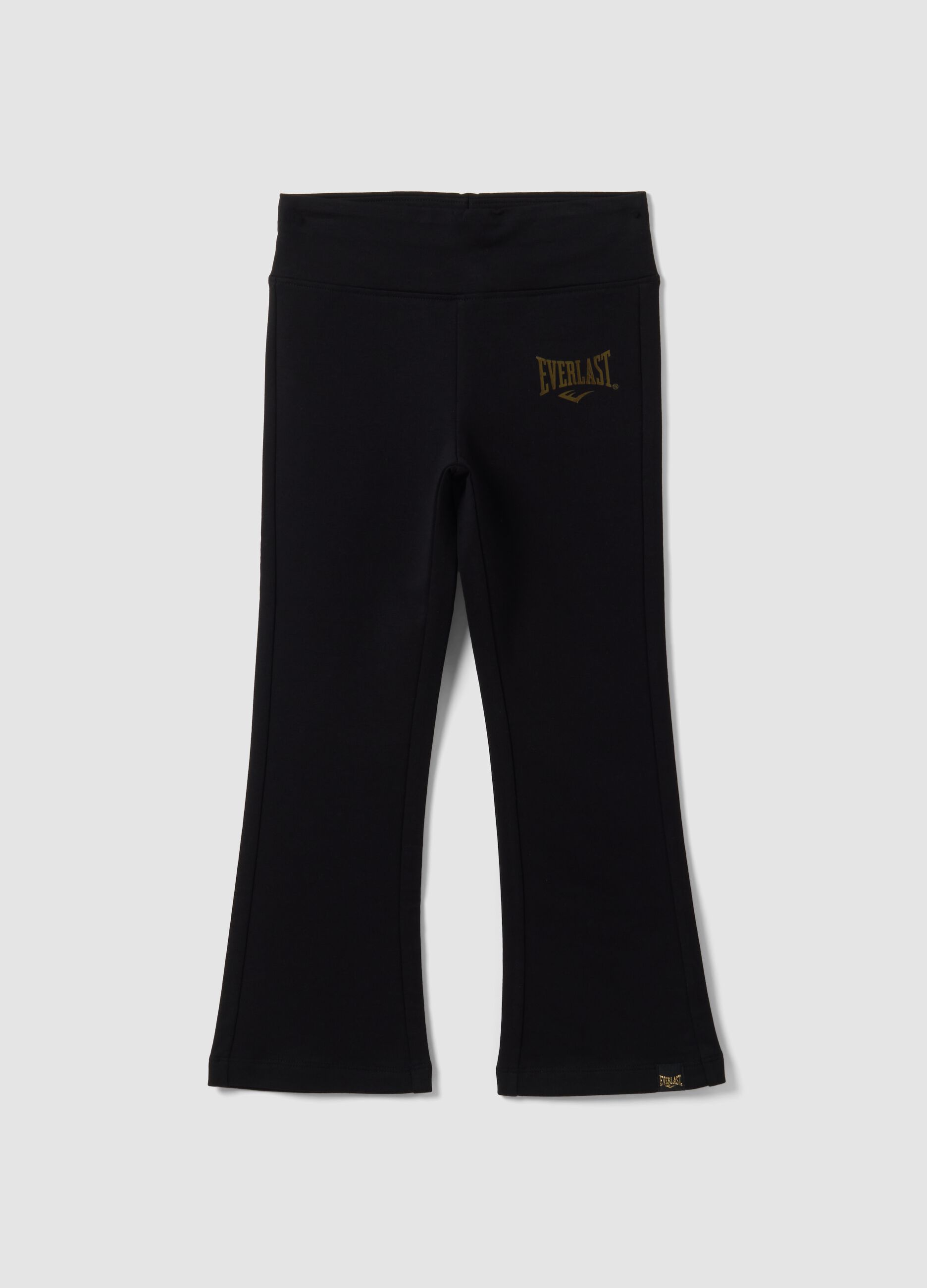 Leggings pretas em algod&atilde;o el&aacute;stico de corte regular para menina