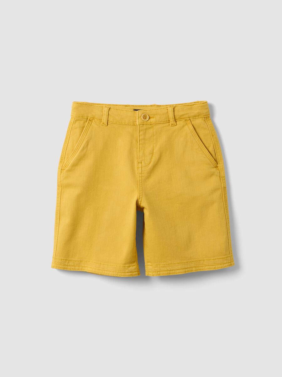 Boys' yellow cargo baggy shorts in stretch cotton_0
