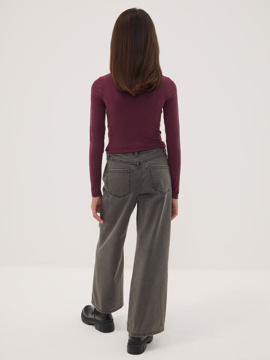 Grey wide-leg pure cotton jeans with rhinestones_1