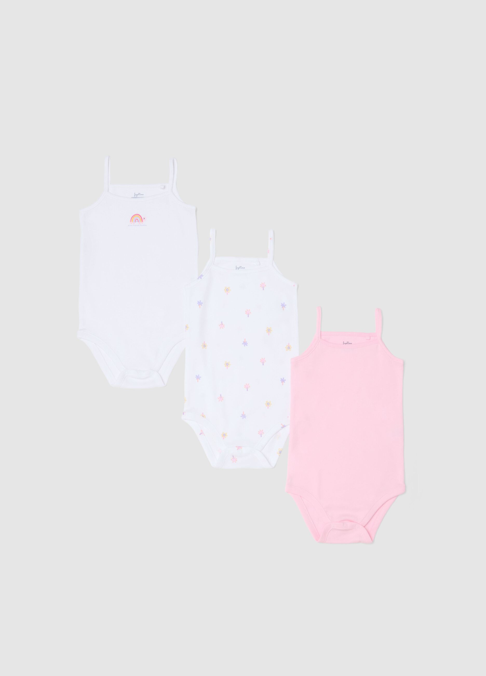 Multicolour pure cotton baby girl's bodysuit tripack with thin straps