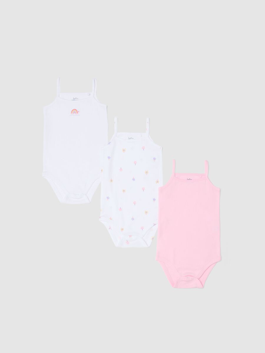 Multicolour pure cotton baby girl's bodysuit tripack with thin straps_0