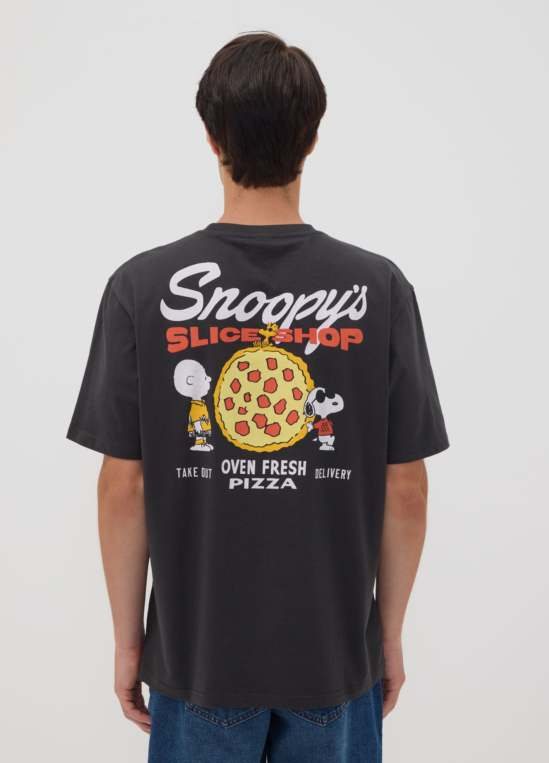 Graues Peanuts T-Shirt aus reiner Baumwolle mit Print, Relaxed Fit