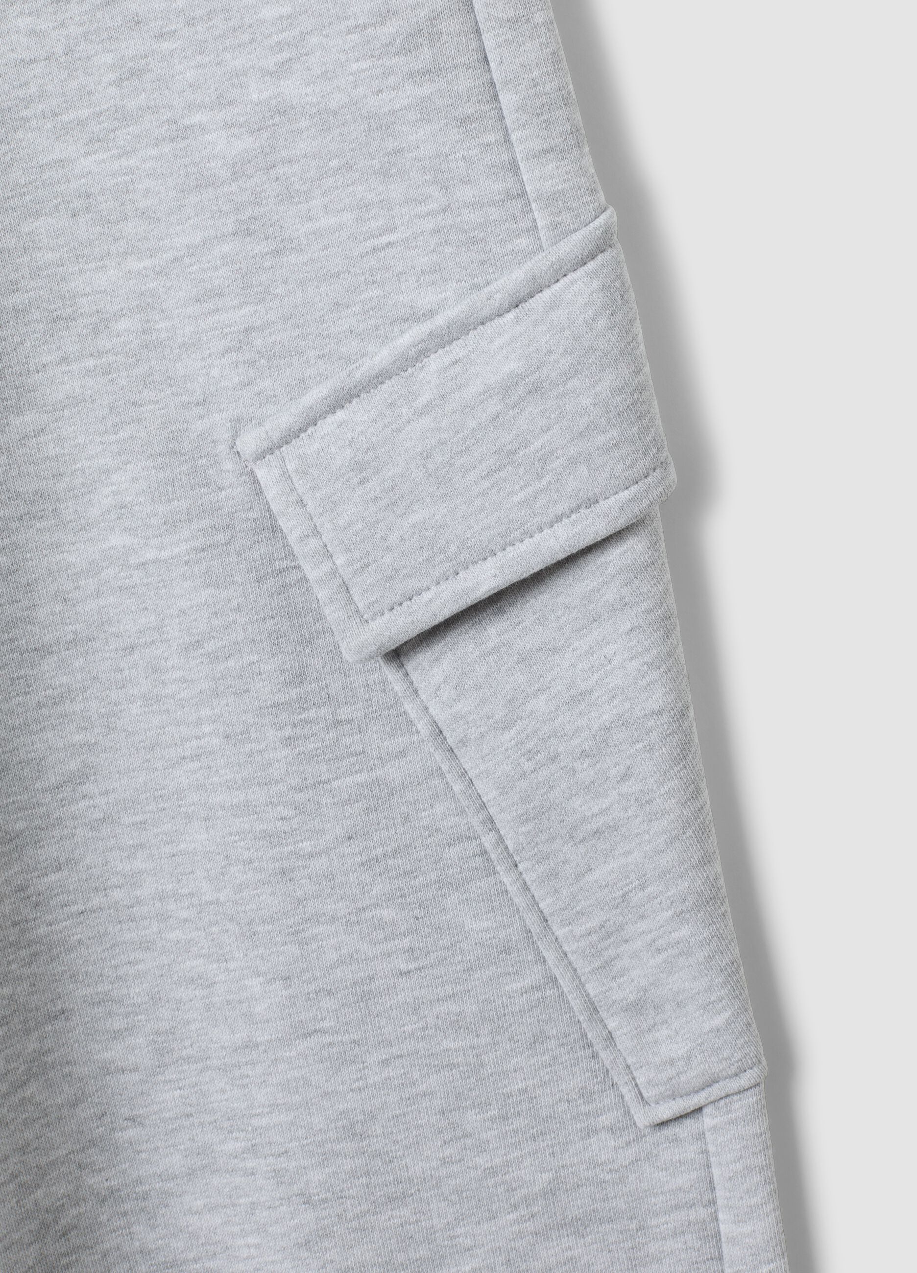 Grey pure cotton wide-leg trousers with cargo pockets