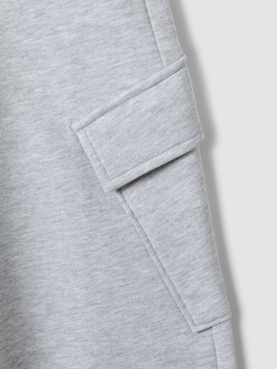 Grey pure cotton wide-leg trousers with cargo pockets_2