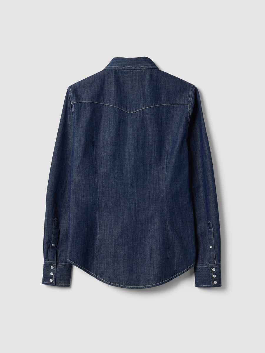 Dunkelblaue Denim-Hemdbluse aus reiner Baumwolle, Regular Fit_1