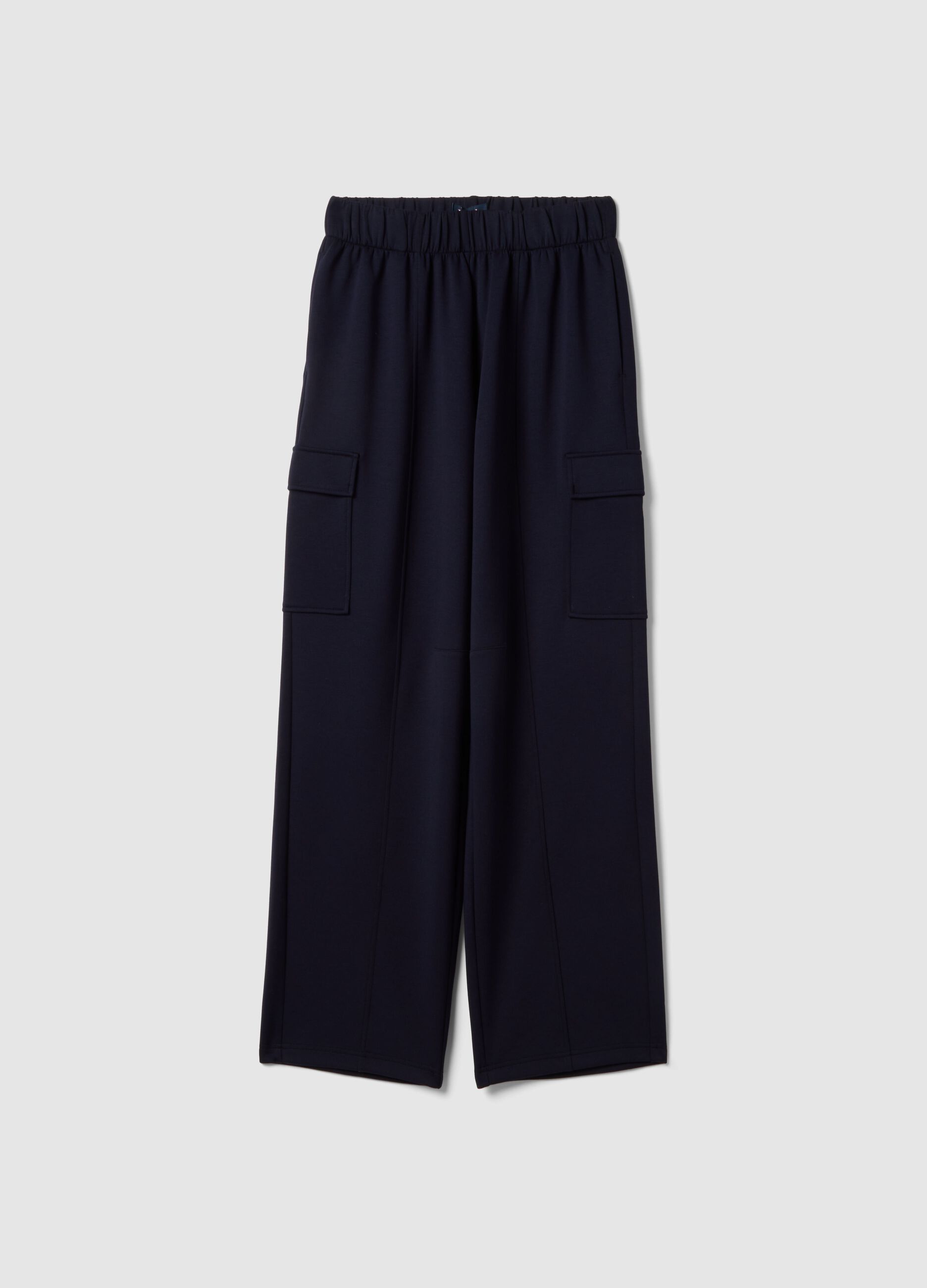 Blue Stretch Viscose Cargo Trousers Regular Fit