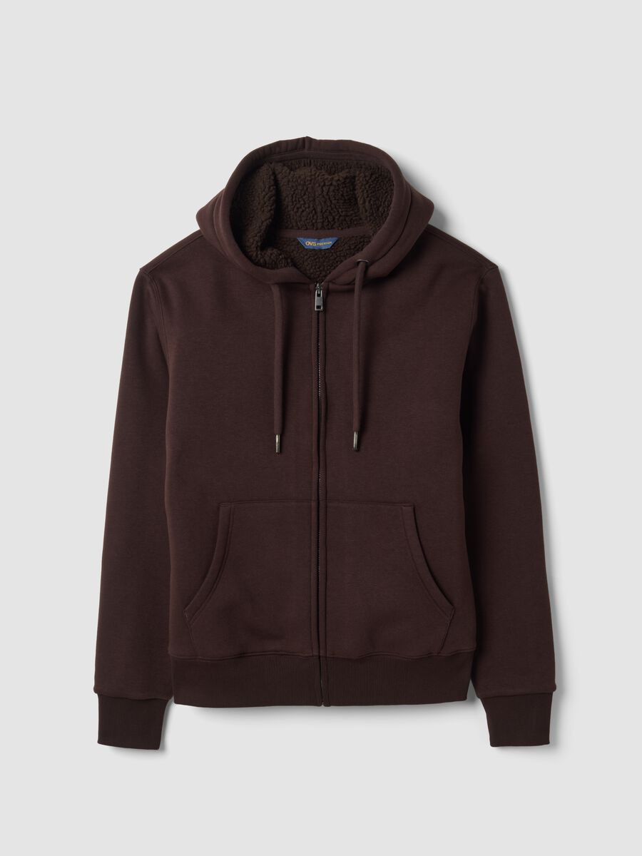Felpa marrone in misto cotone fleece con cappuccio regular fit_0