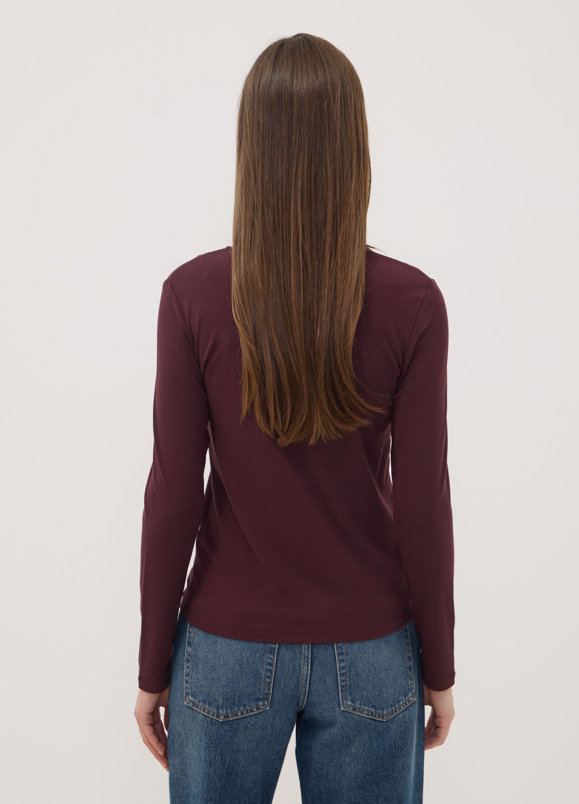 T-shirt viola girocollo in viscosa e lana elasticizzata regular fit