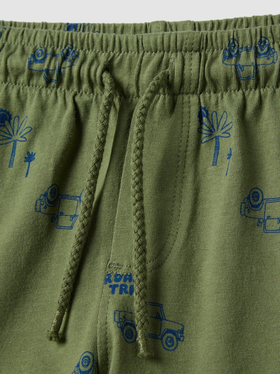 Green pure cotton shorts for children regular fit with prints_2