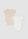 Pack de 2 bodies de manga curta em algod&atilde;o org&acirc;nico bege e branco para beb&eacute; menino_1