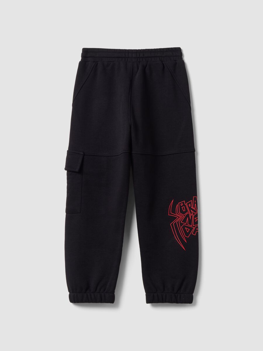 Boys&rsquo; black cotton-blend Spider-Man graphic jogger trousers_1