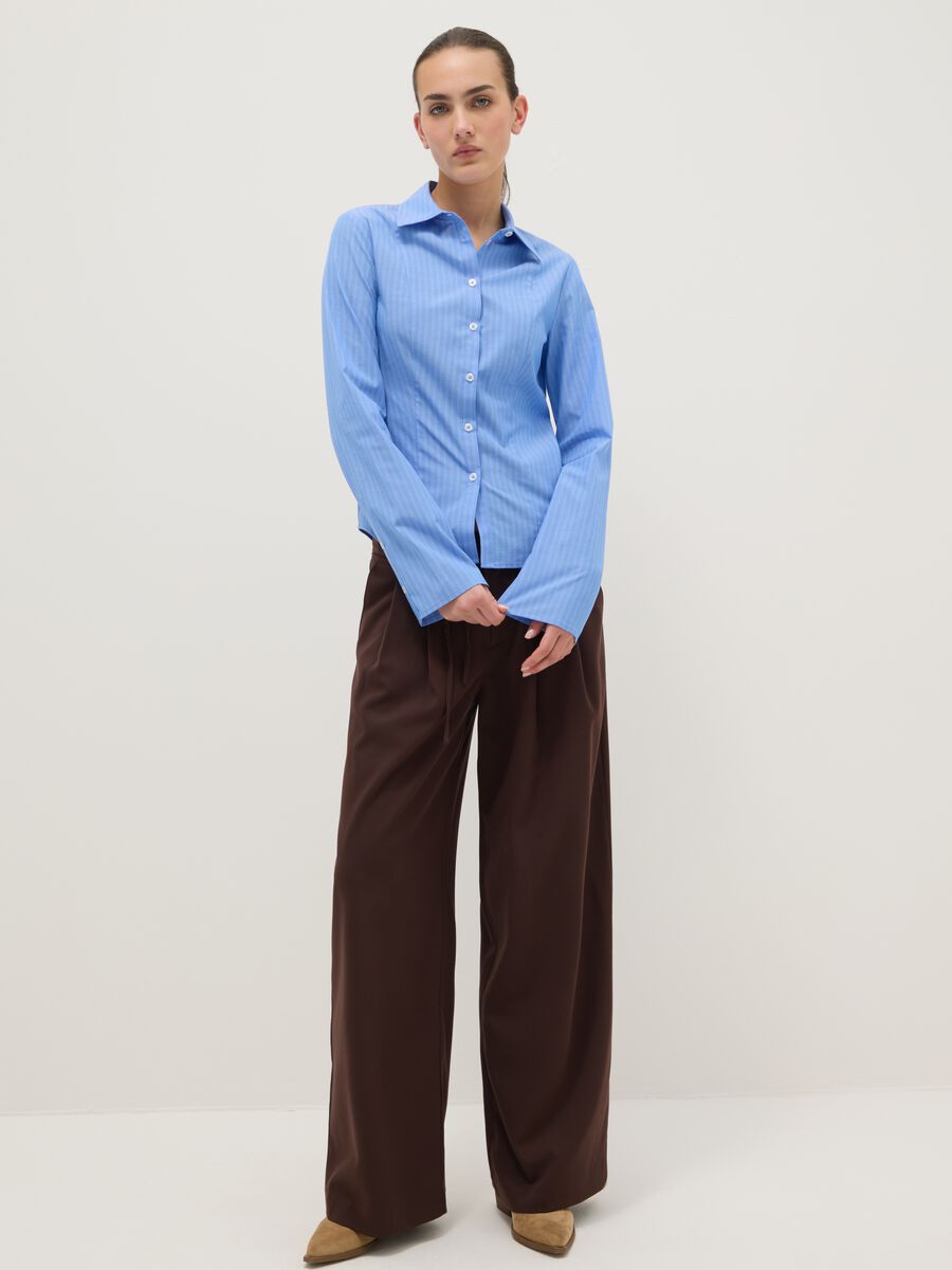 Blue striped pure cotton slim fit shirt_2