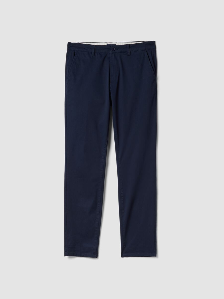 Blue stretchy cotton slim fit chino trousers_4