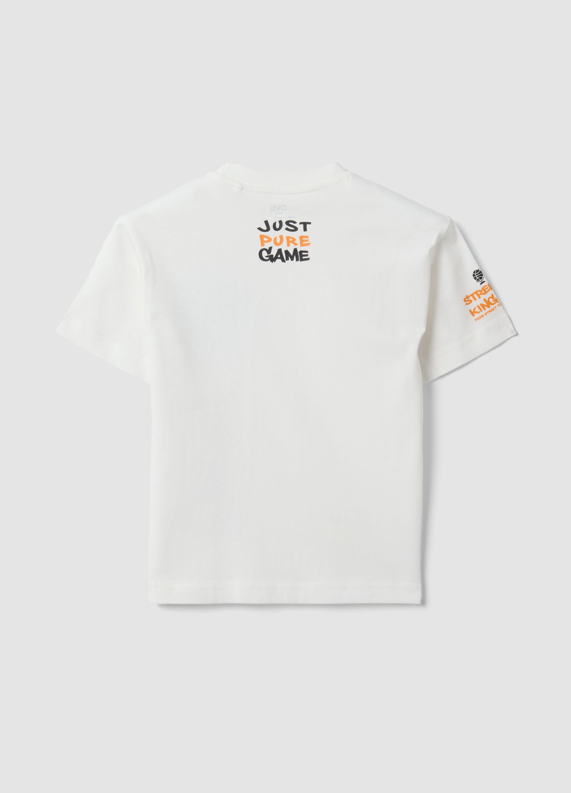 White oversized pure cotton T-shirt with graphic print for boys