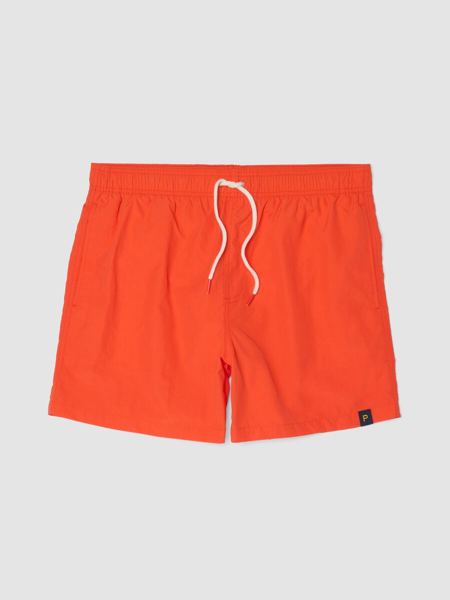 Orange swim shorts with elasticated waistband and drawstring_0