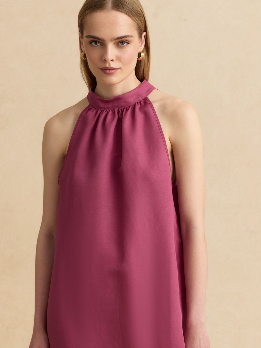 Pink linen-viscose blend halterneck dress, regular fit_4